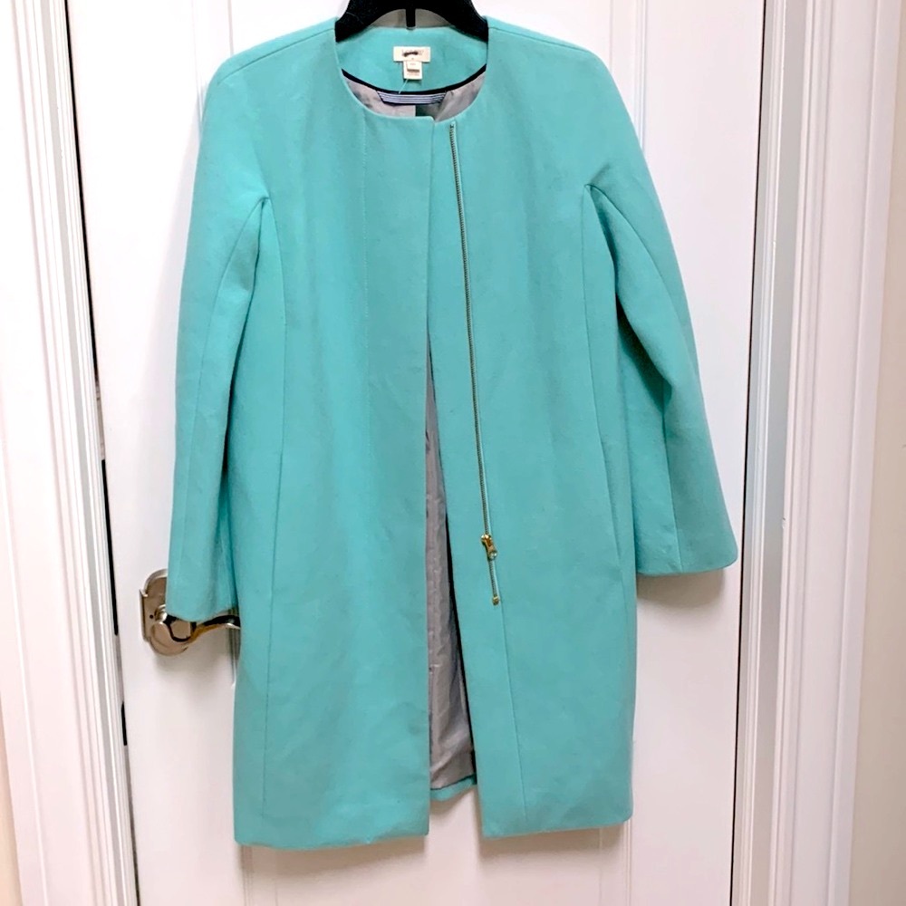 J. Crew Wool Zip Blogger Zipper Coat Jacket Coat Double-Cloth Lt. Turquoise Blue
